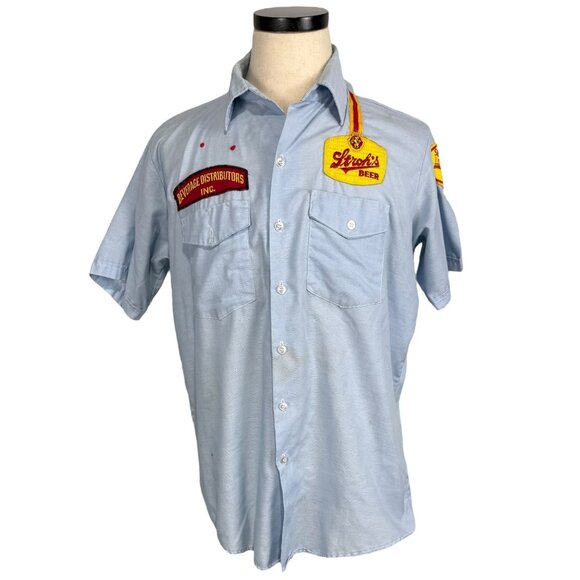 Vintage Unitog Strohs Beer Work Shirt 16-16.5 Blue large 60's - Picture 2 of 16